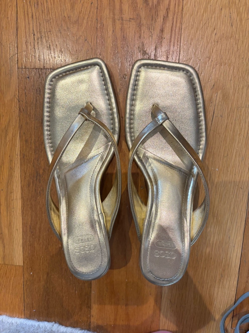 ASOS Metallic Gold Square-Toe Thong Sandals